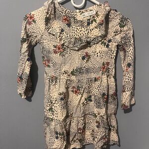 Zara Cream Floral Ruffle Tiered Dress with Multicolor Blooms